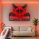Insegna in metallo personalizzata con luce LED per gatti - Regalo per amanti dei gatti, decorazione per soggiorno o camera da letto 2
