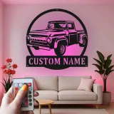 Personalisierte Vintage-Truck LED-Licht Metall-Wandkunst Geschenk für Auto-Enthusiasten Garagen- oder Männerecken-Dekor 1