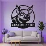 Cartel de metal personalizado de cerdo | Decoración de cocina de granja con LED | Arte mural rústico personalizado para regalo de granja o hogar