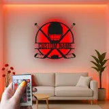 Cartel de metal personalizado de hockey | Luz LED con nombre para habitación infantil | Regalo para jugador de hockey | Decoración mural para cueva masculina