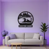 Panneau métallique personnalisé plongeon huard avec LED | Décoration murale pour maison de lac | Déco rustique pour amoureux de la nature