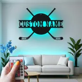 Personalisierte Hockey Namensschild | LED Metall-Wandkunst für das Spielzimmer | Individuelle Sportdekoration | Geschenk für Hockeyspieler