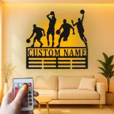 Insegna in metallo LED personalizzata per giocatore di basket - Regalo personalizzato per appassionati di sport e decorazione per sala giochi