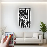 German Shepherd LED Sign | Custom Name Patriotic Metal Wall Art | K9 Dog Lover Gift for Him | USA Flag Home Decor