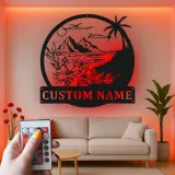 Décoration murale en métal personnalisée avec rétroéclairage LED Paysage Tropical - Cadeau pour Maison de Plage - Décor de Salon Côtier