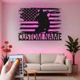 Personalized Sniper Metal Sign | LED American Flag Wall Art | Custom Military Decor for Veteran | Patriotic Man Cave Gift