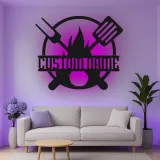 Insegna in metallo personalizzata con BBQ Grill e luce LED regalo personalizzato per maestro della griglia decorazione per patio all'aperto
