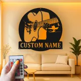 Personalized Guitar Player Metal Wall Art | LED Musician Name Sign for Music Room & Studio | Custom Guitarist Gift