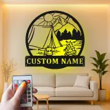 Custom Camping Scene Led Light Metal Wall Art Personalized Outdoor Enthusiast Gift Cabin or RV Decor 3