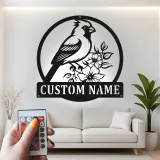 Cartel de metal LED de pájaro cardenal personalizado, regalo para amantes de la naturaleza, decoración de sala de estar o jardín