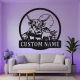 Insegna in metallo LED Highland Cow personalizzata | Arte da ranch personalizzata | Decorazione moderna per la casa per regalo di famiglia