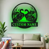 Panneau en métal personnalisé avec cygne | Décoration murale rétroéclairée pour couples | Cadeau de mariage ou d'anniversaire personnalisé | Décor romantique pour la maison