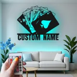 Royal Flush Metal Wall Art | Personalized LED Poker Room Sign | Custom Name Card Player Gift | Game Room Decor
