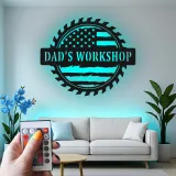 Décoration murale en métal LED personnalisée pour l'atelier de papa - cadeau parfait pour lui - décoration de garage ou d'atelier