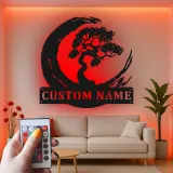 Décoration murale en métal personnalisée Arbre Bonsai avec rétroéclairage LED Cadeau Zen pour la maison Décor de salon tranquille 1