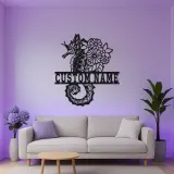 Insegna LED con cavalluccio marino | Insegna in metallo personalizzata con fiori | Decorazione nautica per casa al mare e beach house | Regalo per chi ama l'oceano