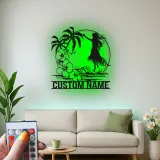 Insegna in metallo personalizzata con ballerina hula hawaiana e luce LED, regalo decorativo per interni tropicali