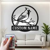 Décoration murale en métal personnalisée avec lumière LED en forme de cardinal - Cadeau pour amoureux de la nature - Décor de jardin ou de patio