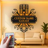 Personalisierte Garage LED-Schild | Individuelle Metall-Wandkunst für Mechaniker | Geschenk für Autoliebhaber