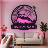 Cartel de metal LED personalizado de kitesurfista, regalo para entusiastas de deportes acuáticos, decoración para casa de playa