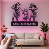Personalisierte Familien-Motocross-Wandkunst aus Metall mit LED-Licht – Geschenk für Biker, Garage oder Man-Cave-Deko