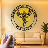 Panneau Métallique LED Phoenix Éveillé | Décoration Murale Personnalisée pour Logo d'Entreprise | Décor Inspirant pour Bureau et Studio