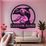 Cartel de metal LED personalizado de delfín al atardecer, regalo para amantes de la playa, decoración temática oceánica para el salón