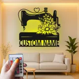 Custom Sewing Machine Sign | Personalized LED Metal Wall Art | Seamstress Gift & Craft Room Decor