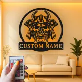 Custom Viking Warrior Led Light Metal Wall Art Personalized Gift for Him Man Cave or Office Decor