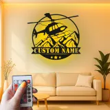 Custom Helicopter Metal Sign with LED | Personalized Pilot Gift | Aviation Wall Art for Office & Man Cave