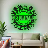 Insegna da Garage Personalizzata con LED | Insegna in Metallo per Strumenti da Meccanico | Decorazione per Officine per Appassionati di Auto