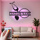 Insegna Stetoscopio Personalizzata | Arte Murale in Metallo LED per Ufficio Medico | Regalo Personalizzato per Infermiera | Decorazione Murale Sanitaria