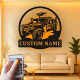 Custom Humvee Metal Sign | LED Tactical Vehicle Art | Personalized Army Gift for Soldier | Man Cave Wall Decor