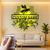 Décoration murale en métal personnalisée Abeille et Rayons de miel avec rétroéclairage pour les amoureux de la nature