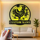 Cartel Personalizado de Gallo | Arte Mural de Metal LED para Granja | Decoración de Pollo Personalizada para la Cocina | Cartel de Bienvenida Campestre