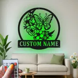 Décoration murale en métal personnalisée Papillon et Fleurs avec Rétroéclairage LED Cadeau pour Amateurs de Nature Décor de Chambre ou de Jardin