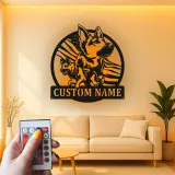 German Shepherd LED Metal Wall Art | Custom American Flag Sign | Patriotic Dog Owner Gift | Personalized Pet Decor