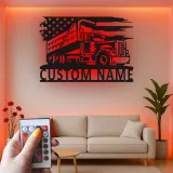 Décoration murale en métal LED personnalisée pour camion-benne - Cadeau pour passionnés de camions, décoration de garage ou de salle de jeux