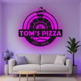 Cartel de metal LED personalizado de horno de pizza, regalo para amantes de la pizza, decoración de cocina