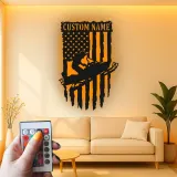 Custom Snowmobile Metal Sign | Personalized American Flag LED Art | Winter Sports Decor for Garage | Snowmobiler Gift