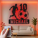 Personalized Soccer Player Light | Custom Metal Wall Art | LED Name Sign for Kids Room | Teen Athlete Gift