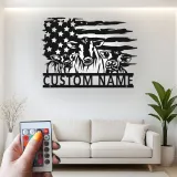 Insegna in metallo LED personalizzata con trio di mucche e bandiera americana