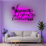 Décoration murale en métal LED personnalisée Café & Cocktails - Cadeau pour bar à domicile, cuisine ou salon