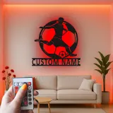 Panneau LED Personnalisé Joueur de Football | Décoration Murale en Métal Personnalisée | Cadeau Athlète pour Chambre d'Adolescent | Décor de Bar Sportif et Salle de Jeux