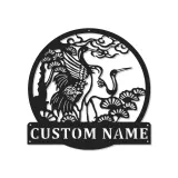 Custom Crane and Pine Led Light Metal Wall Art Personalized Nature Lover Gift Living Room or Garden Decor