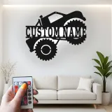 Insegna LED Monster Truck Personalizzata | Arte in Metallo Personalizzata | Decorazione Stanza dei Ragazzi e Regalo Fuoristrada | Targa Illuminata