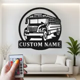 Insegna per Scuolabus Personalizzata | Arte Murale in Metallo Personalizzata con Luci LED | Regalo per Autista di Scuolabus o Decorazione per Aula