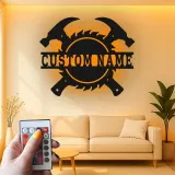 Décoration murale en métal personnalisée avec éclairage LED d'outils de menuisier