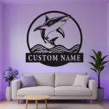Enseigne en métal requin blanc personnalisée | Décoration murale LED prédateur des océans | Décor de maison de plage personnalisé pour passionnés de requins
