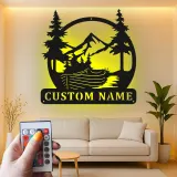 Personalized Mountain Metal Sign | LED Wall Art for Cabin Decor | Rustic Nature Scene for Lodge, Office & Home
